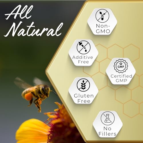 HONEYBEEZONE - Royal Jelly 500 mg – Cápsulas Veganas de Geléia Real de Abelha, Superfood Natural Anti-Envelhecimento e Estimulante Cerebral – 60 Cápsulas de Geléia Real de Abelha