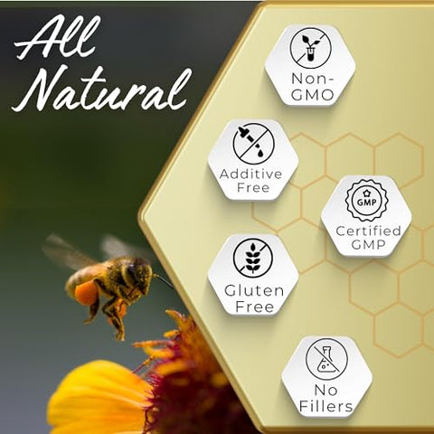 HONEYBEEZONE - Royal Jelly 500 mg – Cápsulas Veganas de Geléia Real de Abelha, Superfood Natural Anti-Envelhecimento e Estimulante Cerebral – 60 Cápsulas de Geléia Real de Abelha
