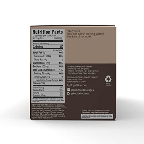 RAPID FIRE - Café Proteico Sabor Avelã Torrada, Amigo da Dieta Keto, 10g de Proteína com Colágeno, Vitaminas e Minerais, 12 Porções em Cápsulas K-Cup. Pode Acelerar o Metabolismo e Aumentar a Energia, Multi