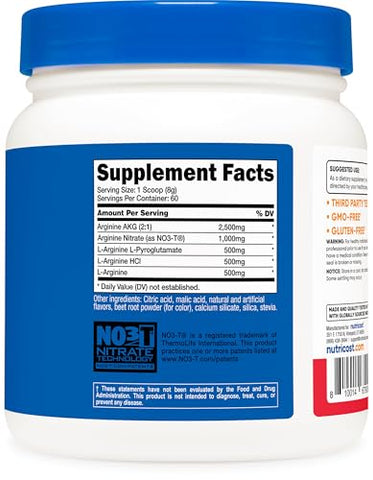 L-Arginine Complex (Sabor Frutas Vermelhas, 60 Porções) – Sem Glúten, Não-OGM | Complexo de L-Arginina Nutricost (60 Porções) - Nutricost