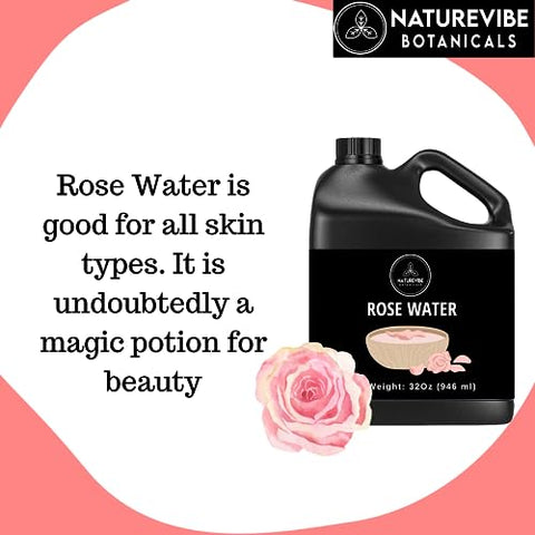 Água de Rosas 946 ml | 100% Pura e Natural | Ótima para Cuidados com a Pele e Cabelo - Naturevibe Botanicals