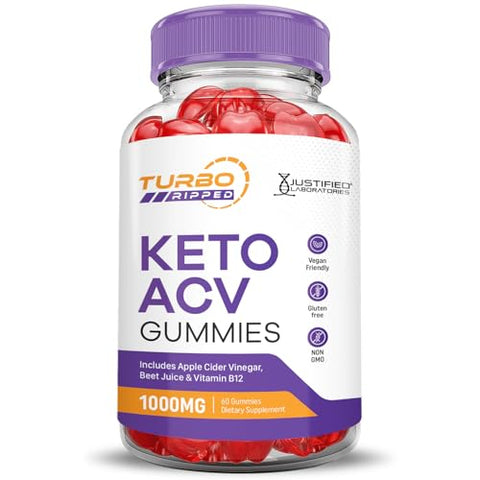 Justified Laboratories - (5 Pacotes) Gomas Turbo Ripped Keto ACV Fórmula Avançada 1000MG Gomas Turbo Ripped Keto Vinagre de Maçã Formulado com Suco de Romã em Pó Beterraba B12 Vegano Não GMO 300g