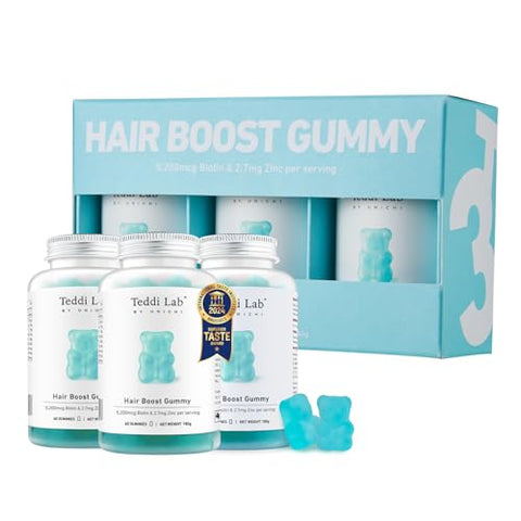 Hair Boost Gummy 3-Pack: Fórmula com 5200mcg de Biotina, Zinco, Ácido Pantotênico e Vitaminas A, C, E para Cabelos Mais Fortes e Mais Espessos, Sabor Delicioso com Sal Marinho - Unichi