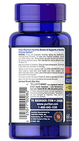 Puritan's Pride - Puritan’s Pride – Joint Soother® Triplo Forte com Glucosamina, Boswellia e Vitamina D – 60 Cápsulas