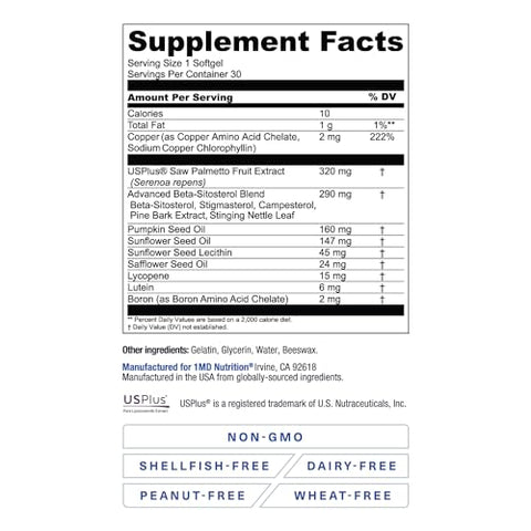 ProstateMD – Suporte para Próstata com Saw Palmetto | Trato Urinário e Urgência Frequente no Banheiro | 60 Softgels (2-Pack) - 1MD Nutrition
