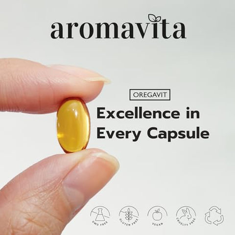 AROMAVITA - Oregavit Cápsulas de Óleo de Orégano Selvagem Grego | 86-90%% Carvacrol – 125mg Óleo de Orégano por Softgel – Imunidade