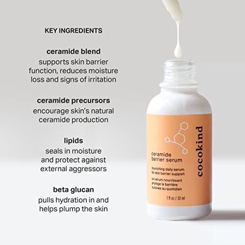 Ceramide Barrier Serum – Hidratante para Reduzir a Secura, Todos os Tipos de Pele, Inclusive Pele Sensível, Sem Fragrância, Cruelty Free, 30 ml - Cocokind