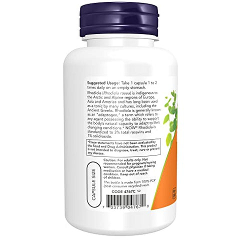 NOW Foods - NOW Supplements Rhodiola 500 mg – 120 Cápsulas Vegetais | Energia Natural e Bem-Estar