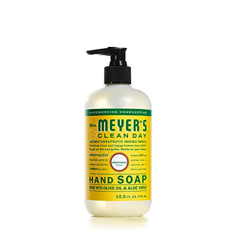MRS. MEYER'S CLEAN DAY - Sabonete Líquido MRS. MEYER’S CLEAN DAY, Fórmula Biodegradável com Óleos Essenciais, Flor de Madressilva, 12,5 fl. oz – Pacote com 6 unidades