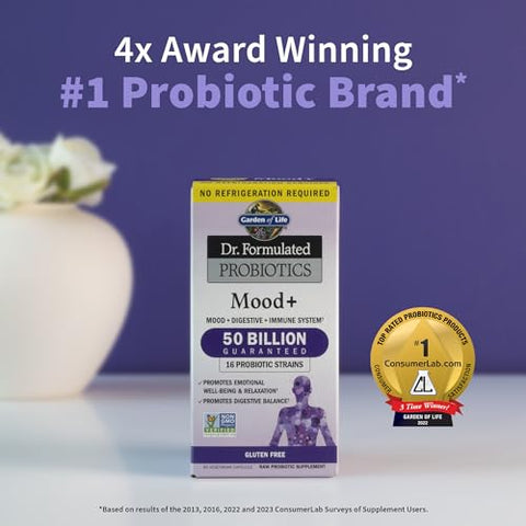 Dr. Formulated Probióticos para o Bem-Estar Emocional com Ashwagandha – Melhore seu Humor e Equilíbrio Emocional - Garden of Life