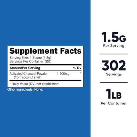 Carvão Ativado em Pó 454g – Grau Alimentício, Pasta de Dente, Máscara Facial, Controle de Odor, Vegetariano, Sem Glúten, Não-OGM - Nutricost