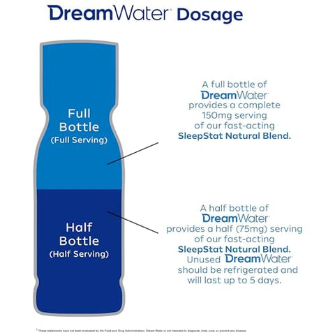 Bebida para Dormir com Melatonina 5mg, GABA, 5-HTP; Zero açúcar, Sabores Naturais, Sem corantes adicionados, 75ml shots líquidos para dormir, Snoozeberry, 24 unidades - Dream Water