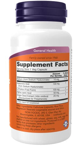 NOW Foods - Hyaluronic Acid 100mg – 60 VegiCaps (2 Embalagens) | Ácido Hialurônico 100mg – Cápsulas Vegetais | Marca em Destaque