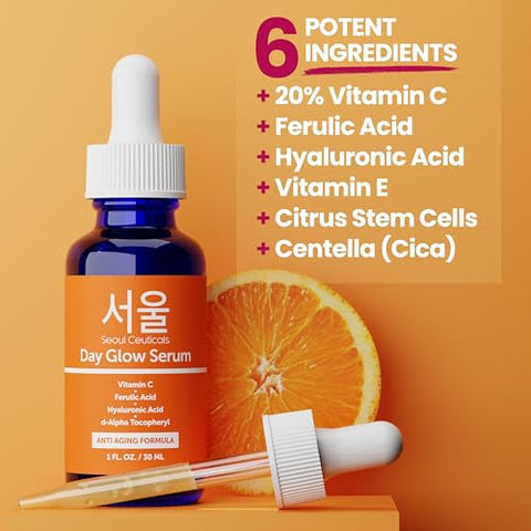 Serum Vitamina C 20%% 2oz Grande – Ácido Hialurônico CE Ferulic – Anti-idade Potente, Antirrugas K Beauty – 60ml - SeoulCeuticals