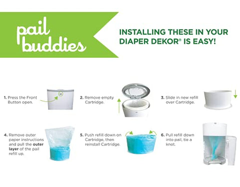 Recargas para Lixeira de Fraldas Pail Buddies | 6 Unidades | Compatíveis com Lixeira de Fraldas Dekor Classic | Recargas Duráveis e Perfumadas com Cheirinho de Talco para Bebê
