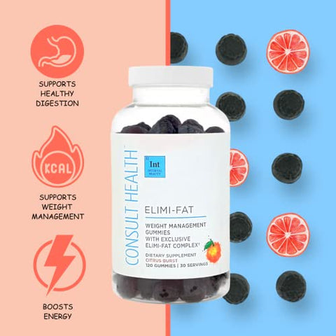 ELIMI-Fat Gomas de Vinagre de Maçã ACV – Gerenciamento de Peso – Extrato de Fruta de Laranja Siciliana Morosil – Livre de Cafeína – Reduzir Índice de Massa Corporal – 120 Unidades - Consult Health