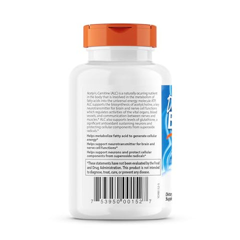 Doctor's BEST - Doctor’s Best Acetyl L-Carnitine: Energia, Memória, Foco, Humor – 120 Cápsulas Veganas, Livre de Glúten (DRB-00152)