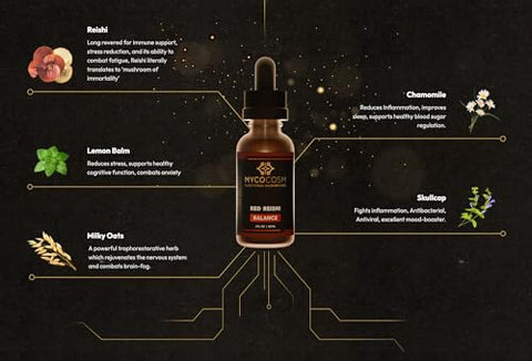 Mycocosm Mushroom - Extrato de Reishi Balance – Suplemento de Cogumelo para Longevidade – Suporte Imunológico – Ganoderma Lucidum – Adaptógeno