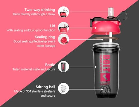 Shaker Bottles para Shake de Proteína, 26oz Blender Shaker Bottle para Pré-Treino, Copos Shaker com Canudo, Garrafas Misturadoras BPA-free Tritan para Pó de Proteína, com Escova para Copo e - Litex