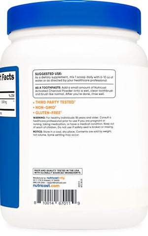 Carvão Ativado em Pó 454g – Grau Alimentício, Pasta de Dente, Máscara Facial, Controle de Odor, Vegetariano, Sem Glúten, Não-OGM - Nutricost