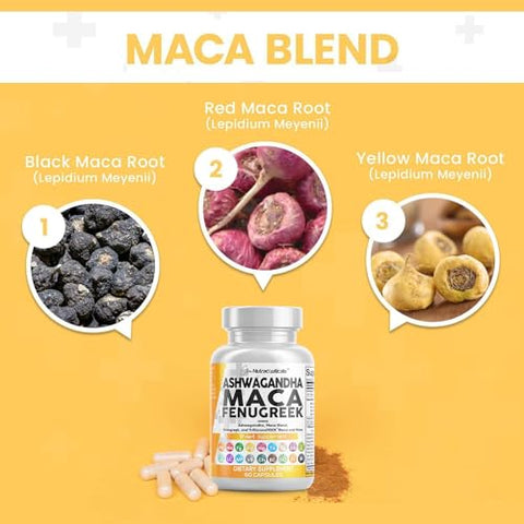Clean Nutraceuticals - Ashwagandha 5000mg Maca Root 2000mg Fenugreek 3000mg – Tongkat Ali Ginseng – Auxilia no Estresse e Humor – 100% Natural