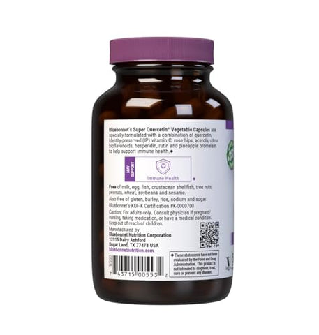 BB-553 Nutrição Super Quercetina Cápsulas Vegetais, Fórmula de Vitamina C, Melhor para Temporada – 60 cápsulas - Bluebonnet