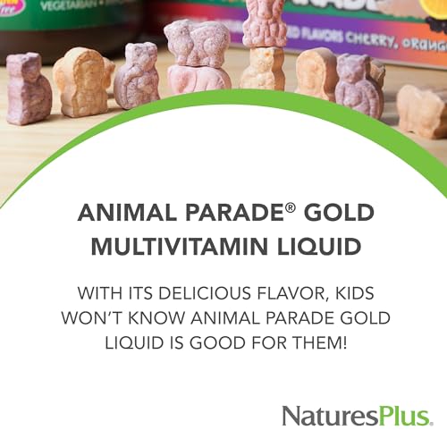 Animal Parade Gold – Multivitamínico Líquido Infantil, 473 ml – Sabor Natural de Frutas Tropicais – Suporte Imunológico – Sem Glúten, Vegano – 32 Porções - Natures Plus