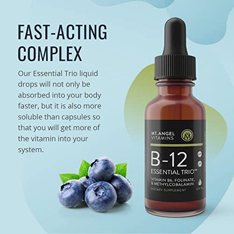 Trio Essencial de B12 – Gotas Sublinguais Veganas com Methyl B12 de Alta Potência, B6 – 30ml - Mt. Angel Vitamins
