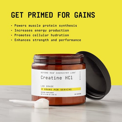 Chemistry Labs Creatine HCl em Pó | Potencializa Força e Desempenho Muscular | Grau Laboratorial | 60 Porções - BEYOND RAW