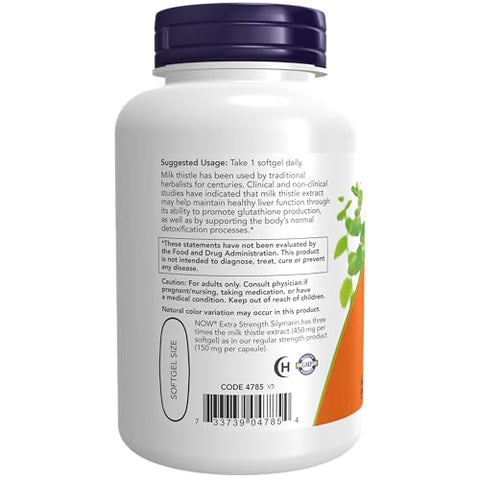 Extrato de Cardo Mariano Silymarin, 450 mg, 120 Softgels – Força Extra – Embalagem de 120 cápsulas – Marca NOW Foods - NOW Foods
