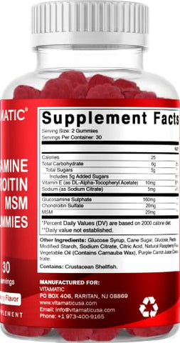 Gomas de Glucosamina e Condroitina com MSM – Embalagem com 2 – 60 gomas - Vitamatic