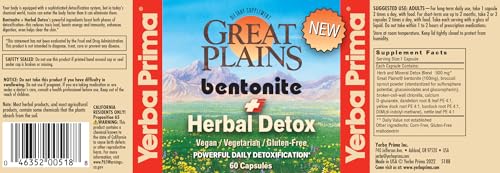 Bentonite Clay Plus Herbal Detox – 60 Cápsulas Vegetarianas (Pacote com 2) – Desintoxicação Poderosa, Ingredientes Premium, Detoxificação Diária Eficaz - Yerba Prima