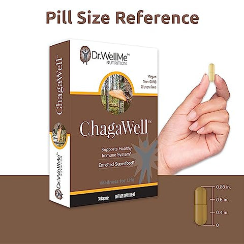 DR WELLME NUTRITION - ChagaWell™ 500mg Cápsulas de Cogumelo Chaga – Foco, Clareza Mental, Reforço Imunológico para Homens e Mulheres, Não-OGM