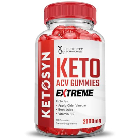 Justified Laboratories - Ketosyn Keto Gummies Extreme 2000MG ACV – Maçã, Romã e Beterraba – B12 Vegan Non GMO 60 Gummys