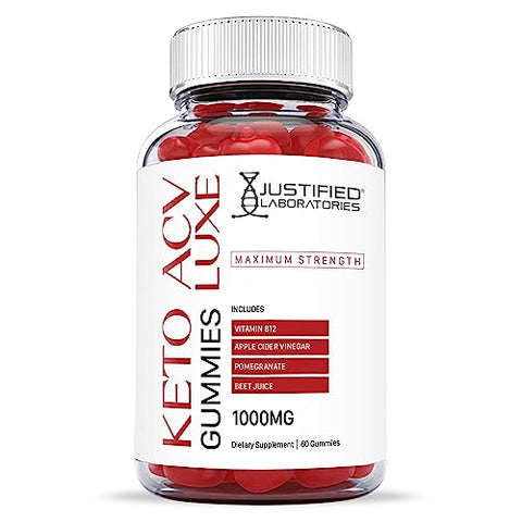 Justified Laboratories - Luxe Keto ACV Gummies 1000MG com Suco de Romã, Beterraba e Vitamina B12 – 60 Gummys (180 Unidades) |