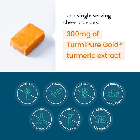 Turmeric Curcumin Chews – Alta Absorção – Sabor Laranja Cítrico – dos Criadores de SuperBeets, Saúde das Articulações, 30 Unidades - humanN