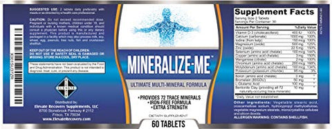 Elevate Recovery Supplements - MINERALIZE-ME: Suplemento Multimineral (Sem Ferro) com 72 Minerais Traços – Multiminerais Naturais – Fórmula de Alta Potência All-in-1 – 60 Comprimidos