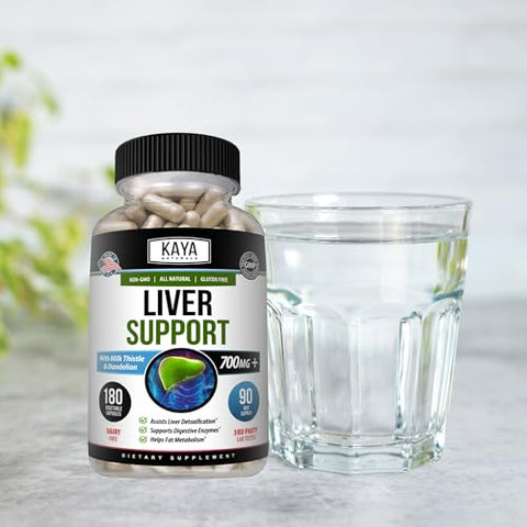 Suporte ao Fígado | Suplementos para Saúde Intestinal para Mulheres e Homens | Cápsulas de Cardo Mariano e Dente-de-leão | Desintoxicação do Fígado com Extrato de Alcachofra e - Kaya Naturals