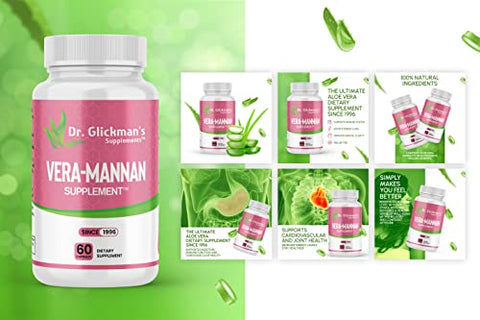 Dr. Glickman’s Supplements - Vera-mannan Aloe Vera – Suplemento de Aloe Vera, 1 Frasco, 60 Cápsulas