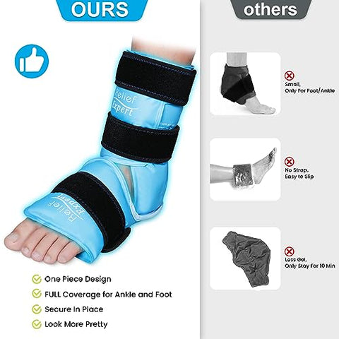 Relief Expert - Alívio Expert – Envoltório de Gelo para Tornozelo e Pé, Gel Reutilizável com Terapia de Compressão Fria, para Lesões, Tendinite de Aquiles e Fascite Plantar – Azul