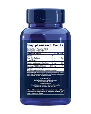 D-Ribose Tablets – Suplemento RIBOSE para Saúde Cardíaca, Energia Celular e Recuperação de Exercícios – Sem Glúten, Não-OGM, Vegetariano – 100 Comprimidos - Life Extension