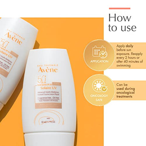 Eau Thermale Avene Solarie UV Mineral Multi-Defense Protetor Solar com Tonalizante, Fórmula Limpa para Pele Sensível, Amigo dos Recifes, Tonalidade Natural, Não Branqueador, Antioxidante – 50ml