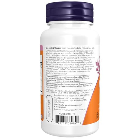 Eye Moisturize com MaquitBright® – 60 Cápsulas Vegetais | Hidratante Ocular | 60g - NOW Foods