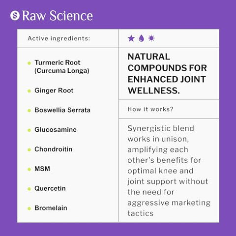 S RAW SCIENCE - Suplemento de Suporte Articular com Cúrcuma Curcumina Glucosamina Condroitina MSM Gengibre Bromelina Suplementos Nutricionais de Ervas para Homens