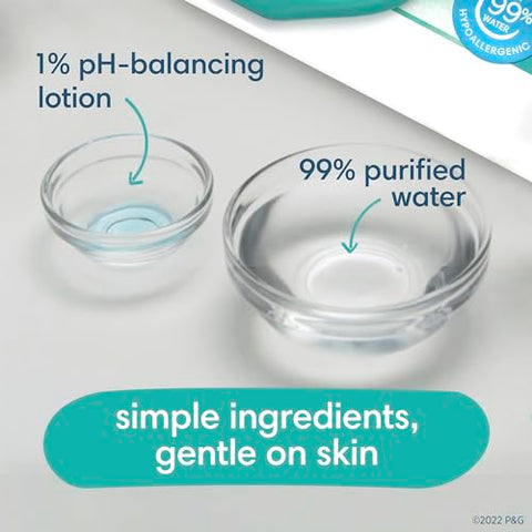 Aqua Pure Lenços Umedecidos para Bebês Sensíveis, 99% Água, Hipoalergênico, Sem Perfume, 8 Pacotes Flip-Top (448 Lenços no Total) (Embalagem Pode Variar) - Pampers