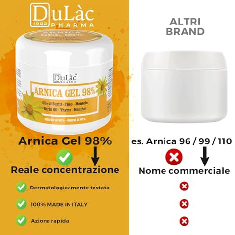 DULÀC FARMACEUTICI 1982 - Dulàc – Gel de Arnica para Hematomas e Inchaços Máxima Potência (98%) 500ml para Alívio Muscular e Articular, Efeito Refrescante, Testado Dermatologicamente e 98% Natural – Fabricado na Itália