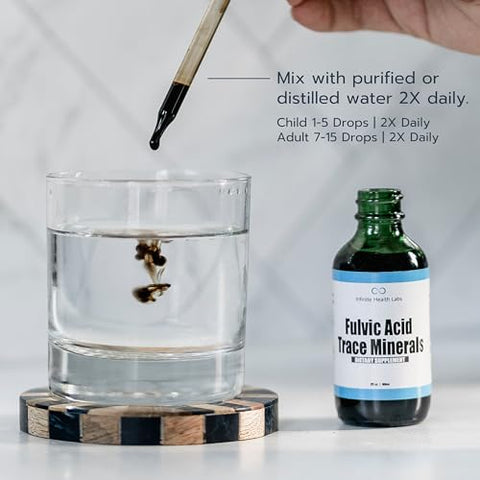 Infinite Health Labs - Suplemento de Minerais Traços de Ácido Fúlvico – 169 Porções – Gotas Líquidas de Eletrólitos Multiminerais de Ácido Húmico – Extrato Bioativo