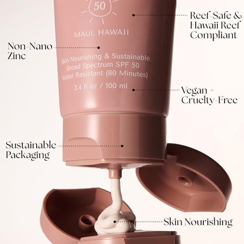 Project Reef - Protetor Solar Mineral SPF 50 Feito em Maui – Amigo dos Recifes, Seguro para o Oceano, Loção Vegana Nutritiva para Todas as Idades, Sem Resíduos Brancos, Resistente à Água, Embalagem Sustentável, 100ml