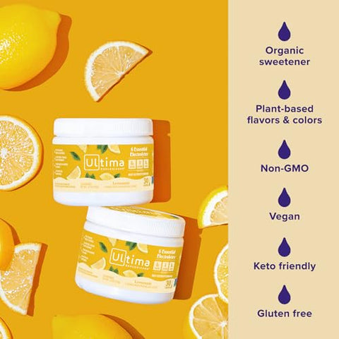 Mistura Diária de Bebida Eletrolítica de Limonada, 30 Porções – Pó Hidratante com 6 Eletrólitos Essenciais - Ultima Replenisher