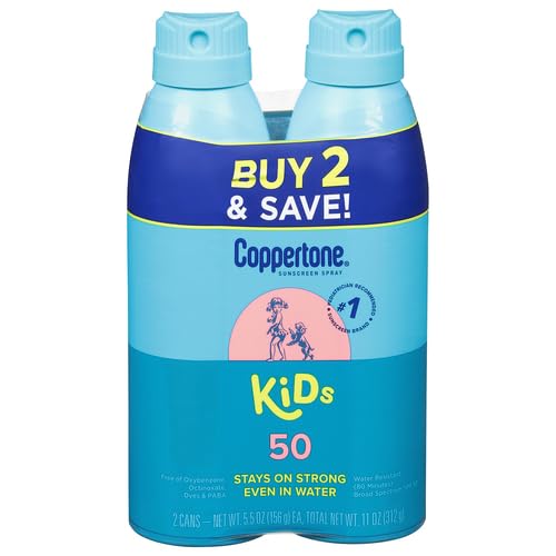Protetor Solar Coppertone Spray FPS 50, Amplo Espectro, Resistente à Água para Crianças, Marca Recomendada #1 pelos Pediatras, 5,5 Ounce (Pack com 2)